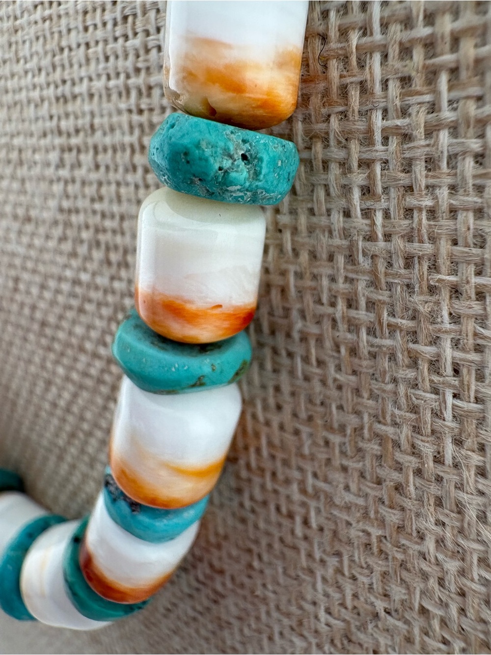 Spiney Oyster and Heishi Turquoise Beaded Necklace. - Picture 4 of 6
